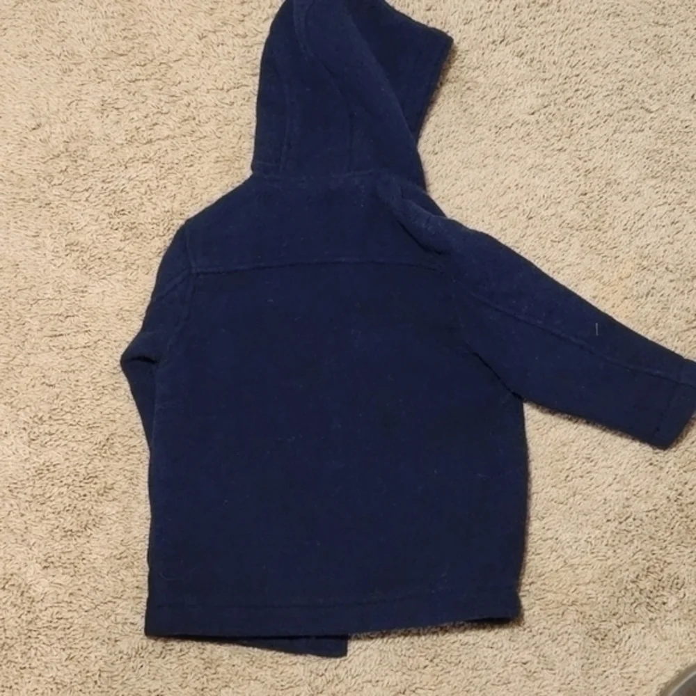 Gap Peacoat Wool‎ Blend Navy Blue Plaid   Interior 18-24 mos Wooden Tie Zipper